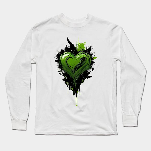 Green Hearts for a Greener World: Abstract Organic Graffiti Design on Eco-Friendly Product Long Sleeve T-Shirt by Greenbubble